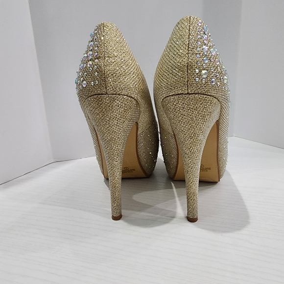 Delicacy Gold Rhinestone Platform Heels - Picture 7 of 12